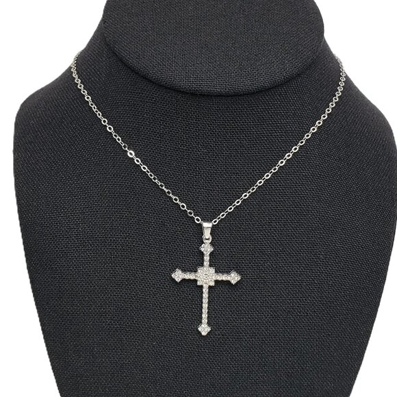 925 Sterling Silver Mens 1ct Diamond Cross Pendant Necklace Christian Jewelry - Picture 2 of 7